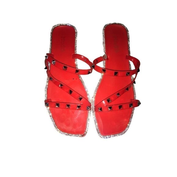 WOMEN’S Red Rhinestone Slides Size 8 1/2 - Picture 3 of 9